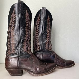 Vintage 1970s Tony Lama Cowboy Boots Teju Lizard Women's Dark Brown Size 5.5 M